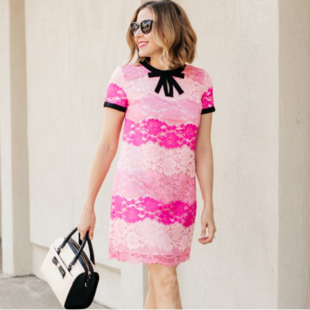 CECE Chic Pink Lace Ombre Mini Dress with Black Accents size 4